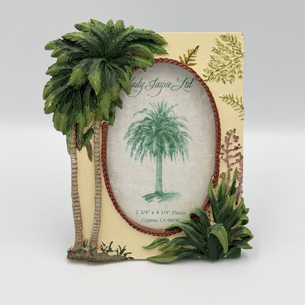 VTG Lady Jayne Tropical Palm Tree Resin Picture Frame Coastal Decor